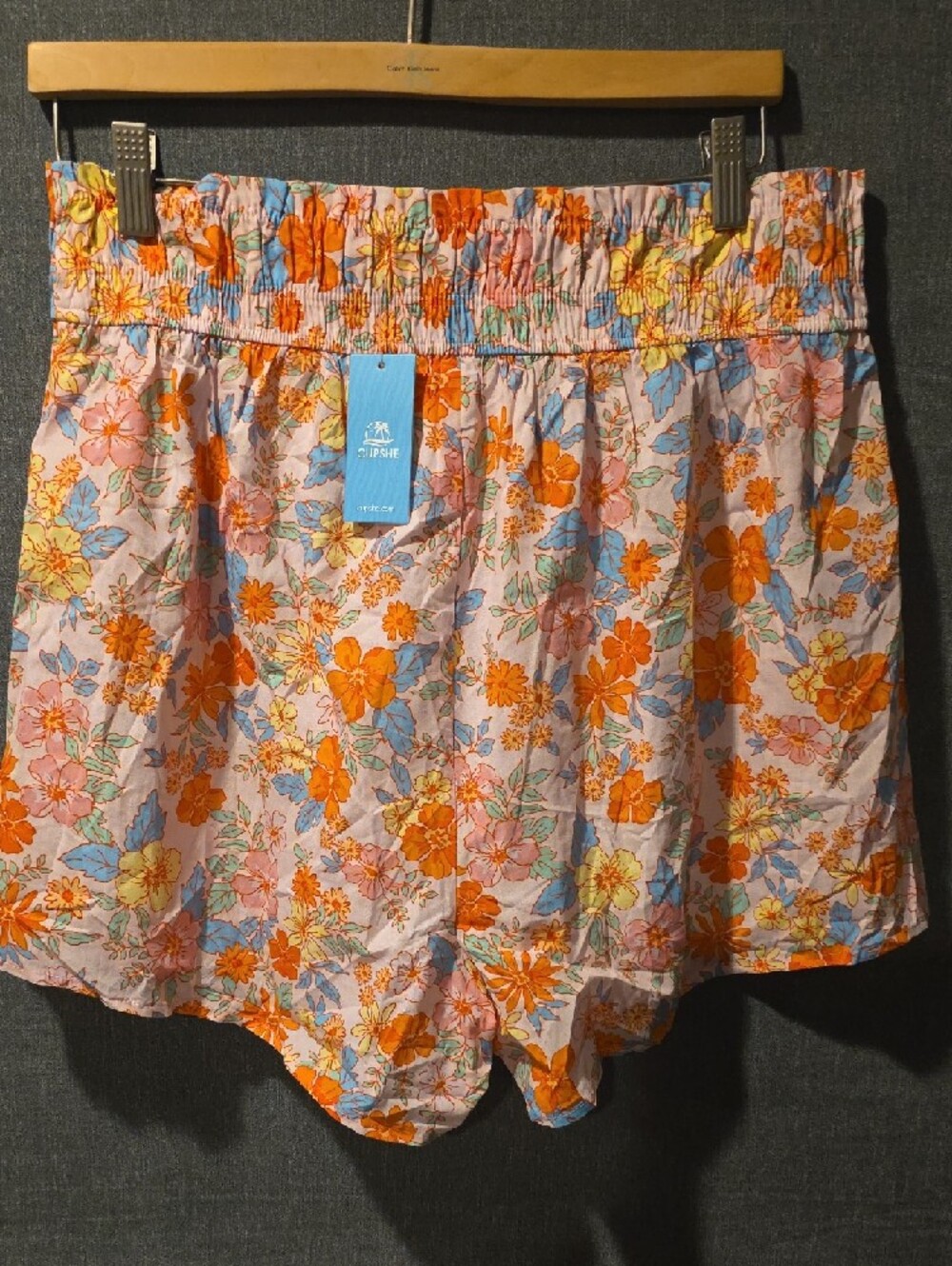 NWT Cupshe Floral Elastic-Waist Shorts - Pink/Orange Size XL Inseam 3 In - Picture 4 of 6
